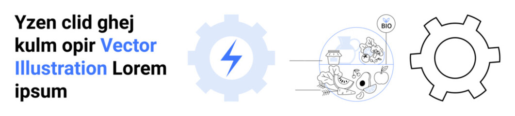 Poster - gear with lightning bolt symbolizing energy and innovation, surrounded by minimalistic outline and o