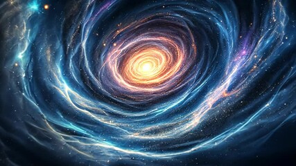 Wall Mural - Dramatic view of a swirling galaxy, its bright core surrounded by luminous cosmic patterns.