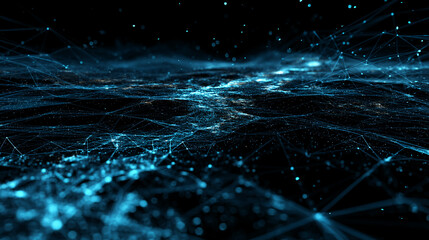 Fototapete - Abstract blue network, glowing nodes and lines on dark background, symbolizing connection, technology, and global network