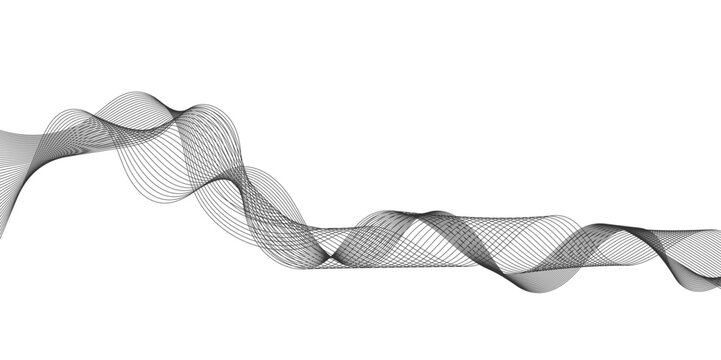 Abstract digital stylized black and grey curved wavy line art element for design white Striped line texture background. Vector illustration.	