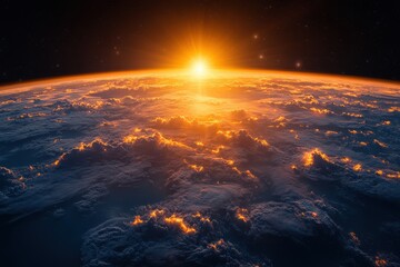 Wall Mural - Stunning sunrise over Earth captured from space highlighting vibrant clouds and atmospheric colors