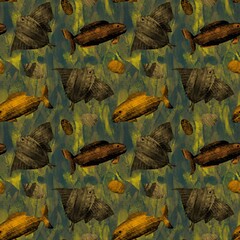 Poster - Unique seamless fish pattern with rough texture.
