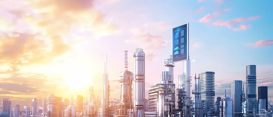Poster - Futuristic City Skyline At Sunrise