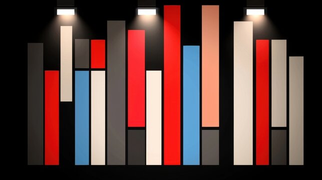 A collection of colorful vertical bars, each varying in height and width, set against a black background.