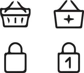 Poster - Shopping Cart and Security Icons: A quartet of clean, modern icons represents shopping cart and security, rendered in a minimalist style, each a clear, visual symbol of digital commerce.