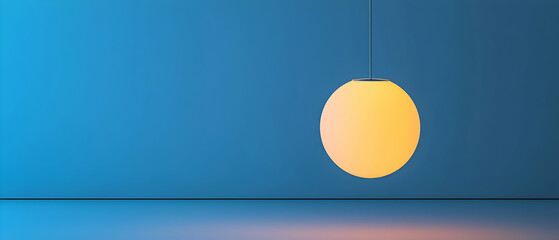 Poster - Simple Modern Minimalist Orange Sphere Pendant Light Against Gradient Blue Studio Background