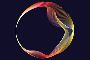 Poster - Vector abstract circles lines wavy in round frame colorful spectrum light isolated on black background with empty space for text in concept technology, digital. vectors