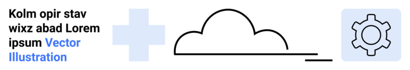 Poster - Cloud outlines connected to a gear and plus sign, representing cloud technology, development, innovation, and infrastructure. Ideal for tech services, IT solutions, analytics, storage teamwork