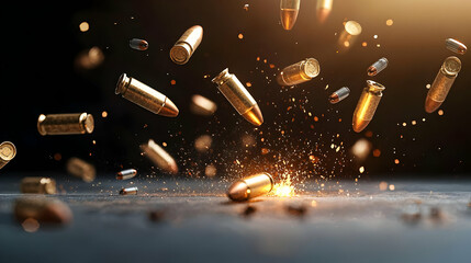 Poster - Explosive Bullets In Motion On Dark Background