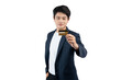 © STOCK88PHOTOGRAPHER - Portrait of young Asian business man holding bank card and posing on PNG background