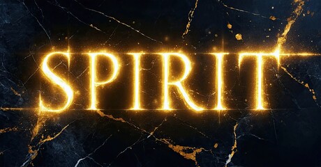 Aufkleber - Golden text spells SPIRIT against dark marble background. Bright energy radiates from lettering, creating dramatic visual effect.