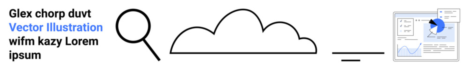 Poster - magnifying glass explores cloud connected to analytics dashboard. ideal for cloud technology, data v