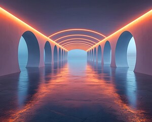 Wall Mural - Mirrored Infinity Reflection in a Futuristic Hallway