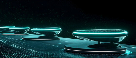 Poster - Futuristic Glowing Platforms In Dark Space