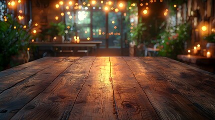 Poster - cozy wooden table with soft candlelight glow perfect for artisanal and handmade goods display