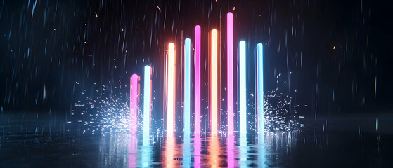 Poster - Colorful Neon Columns In Rain