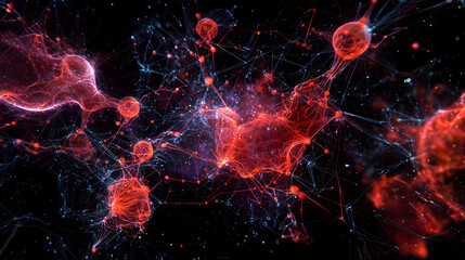 Poster - Abstract Digital Art Design With Red Glowing Particles And Lines