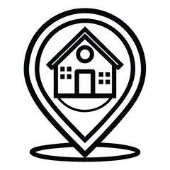 Poster - Black and white house icon on location pin