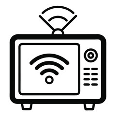 Poster - Smart tv with wifi signal black and white line art illustration