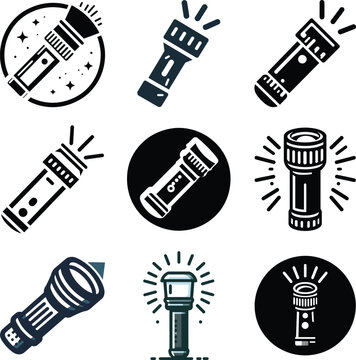 Vector Flashlight Icon Bold Cylindrical Design with Light Rays.eps