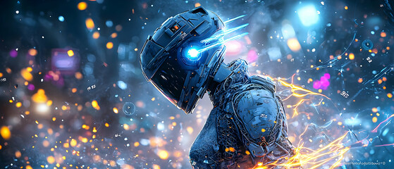 Poster - Futuristic Cyber Robot Figure With Glowing Energy