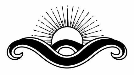 Poster - Stylized sunburst above wavy banner design in black and white with vintage aesthetic look and feel created with generated ai