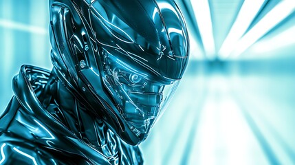 Poster - Futuristic Medical Robot Portrait Teal And Aqua Lighting