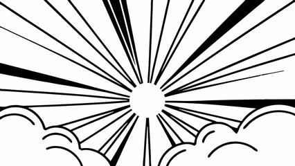 Aufkleber - Black and white sun rays emanating from a central point with cloud shapes at the bottom edge created with generated ai