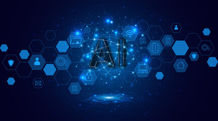 Poster - Digital technology of the future. AI icon or artificial intelligence symbol. Future advanced artificial intelligence technology circuit board concept	