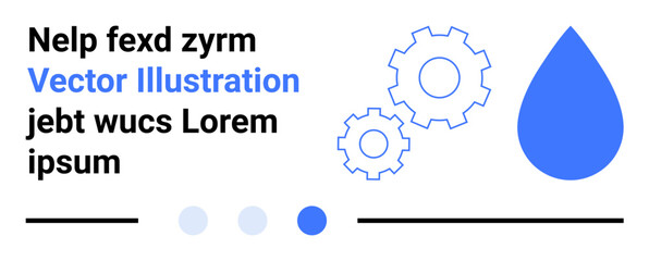 Poster - water drop, two interconnected gears, text, and geometric accents, combining innovation and sustaina