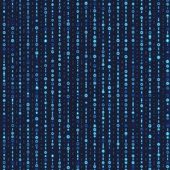 a vertical array of blue binary code ones and zeros on a dark background creating a matrix effect
