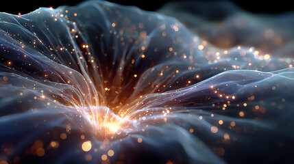 Aufkleber - A mesmerizing abstract depiction of cosmic energy, featuring swirling waves and sparkling particles illuminated in fine detail.