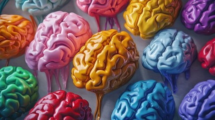 Poster - Abstract business concepts explored through colorful portraits of human brains in a creative environment conceptual art displayed from a unique viewpoint