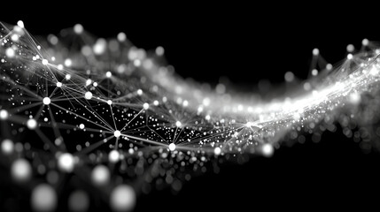 Poster - Abstract network of connected dots and lines in a mesmerizing wave. Perfect for illustrating digital communication and data flow.