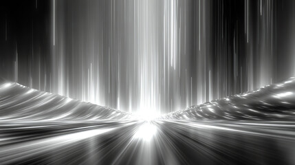 Fototapete - Abstract light trails of dynamic movement, creating a captivating visual effect in black and white. Perfect for artistic projects.