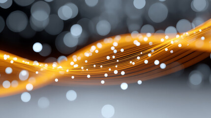 Fototapete - An abstract image featuring flowing orange lines with glowing white dots against a blurred background, perfect for design projects.