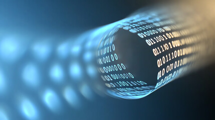 Aufkleber - An abstract representation of data transmission, showcasing binary code flowing through a digital environment.