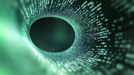 Aufkleber - An abstract representation of digital data flow, showcasing binary code swirling into a vortex of green light.