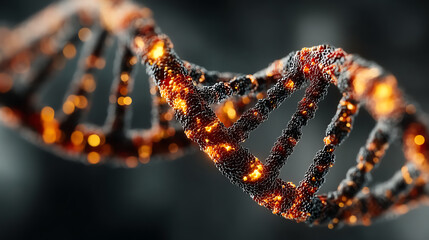 Poster - Close-up view of a glowing DNA helix, showcasing intricate details and vibrant colors that represent genetic material in a modern context.