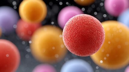 Poster - Colorful microscopic view of cells showcasing intricate details and vibrant hues in a dynamic environment.