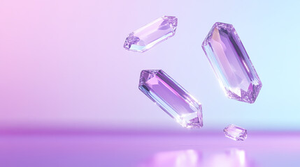 Poster - Elegant floating crystals in a dreamy pastel background, showcasing beauty and simplicity in graphic design.