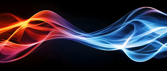 Poster - Abstract Glowing Waves In Red And Blue Colors