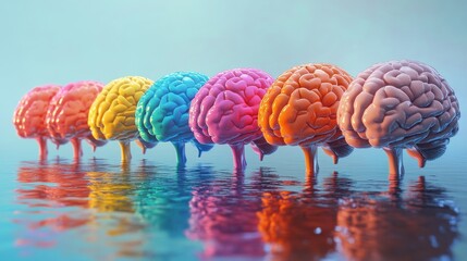 Poster - Abstract business concepts explored through colorful portraits of human brains in a creative environment conceptual art displayed from a unique viewpoint