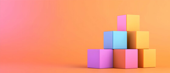 Poster - Colorful Stacked Geometric Shapes On Pastel Background