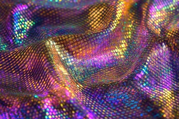 Poster - Holographic rainbow foil iridescent texture demonstrating vivid colors and shimmering effects in light