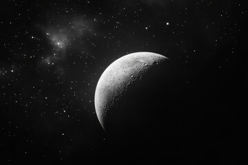 view of the moon surface with earth visible in distant space surrounded by a vast starry universe at