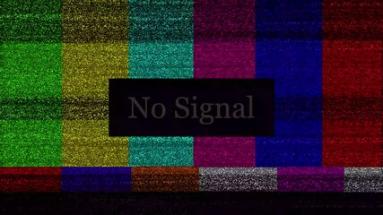 Poster - Retro television test screen displaying a no signal message with colorful noise and static in a classic visual