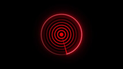 Poster - Animated red radar scan sweep on black background perfect for technology visualization concepts futuristic alert system detection