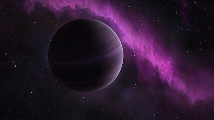 Poster - Dazzling aurora sweeping across the surface of a lonely exoplanet, set against a vibrant tapestry of purple galaxies 