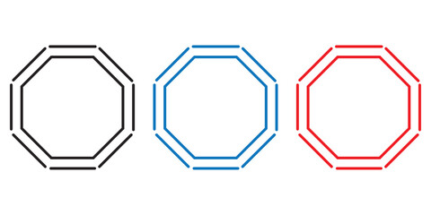Poster - Octagon icon pack. octagon shapes with outlines icon. Geometry octagonal eight sided polygon octagon line. Vector illustration.